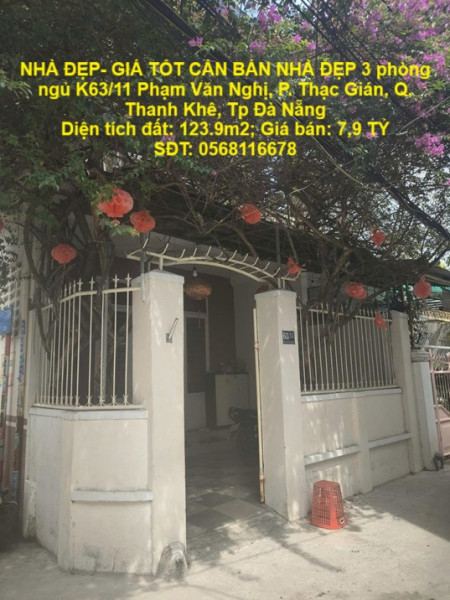 NHÀ ĐẸP- GIÁ TỐT CẦN BÁN NHÀ ĐẸP 3 phòng ngủ - Ngay TRUNG TÂM THANH KHÊ, TP ĐÀ NẴNG