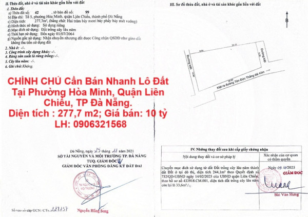 CHÍNH CHỦ Cần Bán Nhanh Lô Đất Tại Phường Hòa Minh, Quận Liên Chiểu, TP Đà Nẵng.