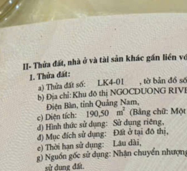Bán lô Gốc Lk4.1  Khu Ngọc Dương River Side. Diện Tích 190m