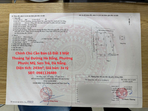 Chính Chủ Cần Bán Lô Đất 3 Mặt Thoáng Tại Hà Bổng Cách Trung Tâm Tài Chính Đà Nẵng 3 Bước Chân