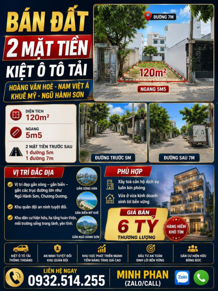 Chính chủ cần bán Lô Đất Hoàng Văn Hoè - 2 mặt tiền trước sau - 120 m2 - Giá chỉ 6 tỷ - Liên hệ 0932514255