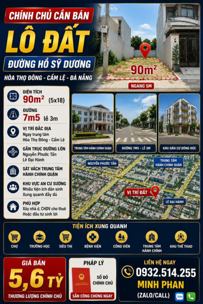 Bán Đất Hồ Sỹ Dương - Hoà Thọ Đông - Cẩm Lệ - Đường 7m5...