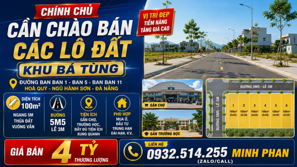 Bán đất TĐC Bá Tùng đường Ban Ban 1, Hòa Quý, Ngũ Hành Sơn,...