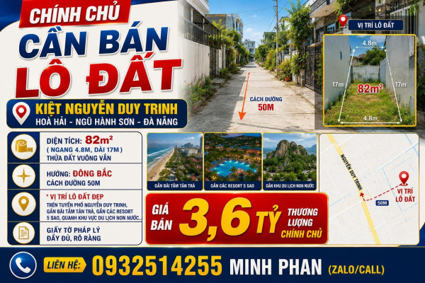 Bán Đất Kiệt ô tô Nguyễn Duy Trinh - Ngũ Hành Sơn - Ngang 5m - 82...
