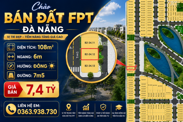 Bán Đất FPT - 108m2 - Block B2.34 - Trục Shophouse
