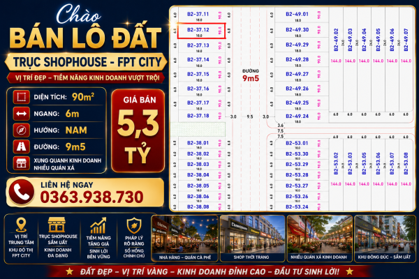 Bán Đất FPT - 108m2 - Trục ShopHouse - Đường 9m5
