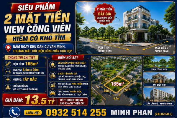 Lô góc 2mt Phạm Xuân Ẩn - Thanh Lương 24 - View Công Viên - Gần Sông - 165m Hoà Xuân Cẩm Lệ.