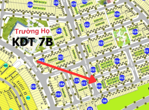 Lô Gốc 2 mặt tiền 7B - diện tích 187m, Block D16.1