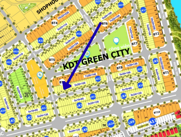 Bán đất Green City Diện Tích 100m Đường 5, Block LK15