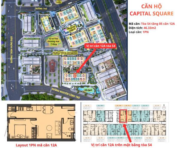 Căn 1PN/46M2 Full giá 3.260 TỶ - TTTP ngay cầu sông Hàn - CAPITAL SQUARE